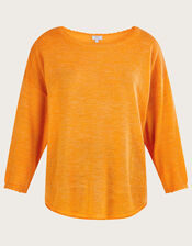 Scallop Slash Neck Jumper in Linen Blend, Orange (ORANGE), large
