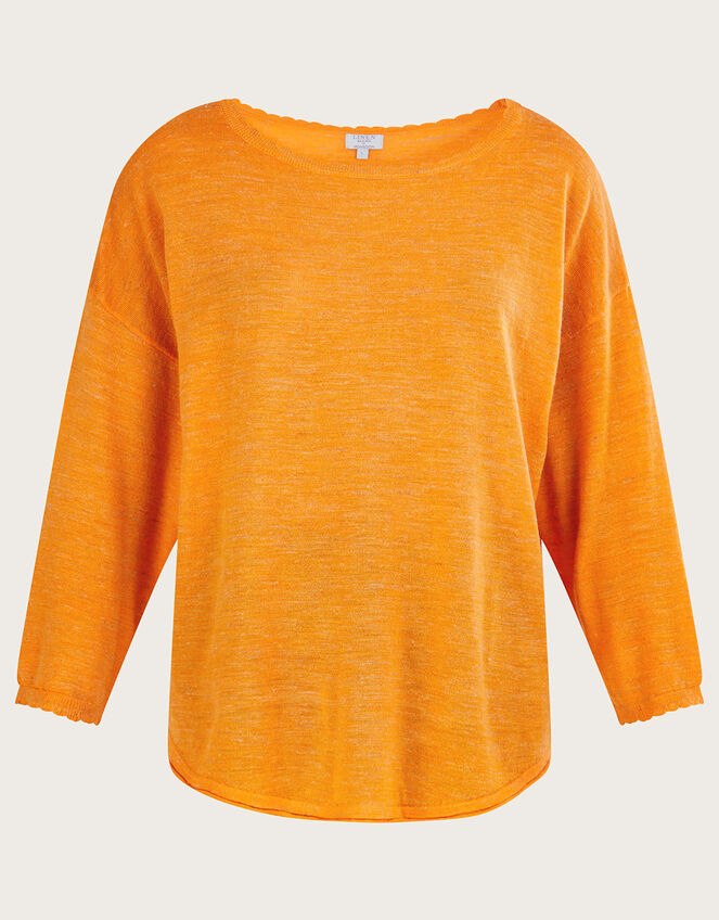 Scallop Slash Neck Sweater in Linen Blend, Orange (ORANGE), large