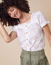 Broderie Anglaise Top in Organic Cotton, White (WHITE), large