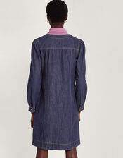 Denim Button Through Shirt Dress in Sustainable Cotton, Blue (INDIGO), large