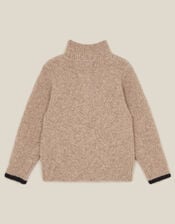 Cable Knit Half Zip Jumper, Camel (OATMEAL), large