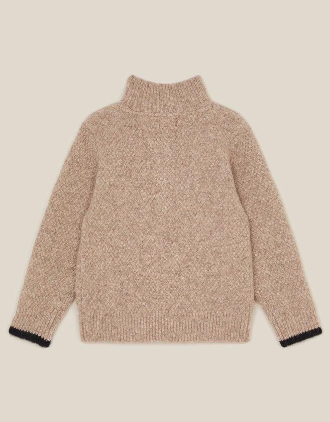 Cable Knit Half Zip Jumper, Camel (OATMEAL), large