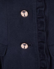 Faux Fur Collar Frill Coat, Blue (NAVY), large