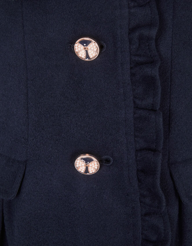 Faux Fur Collar Frill Coat, Blue (NAVY), large