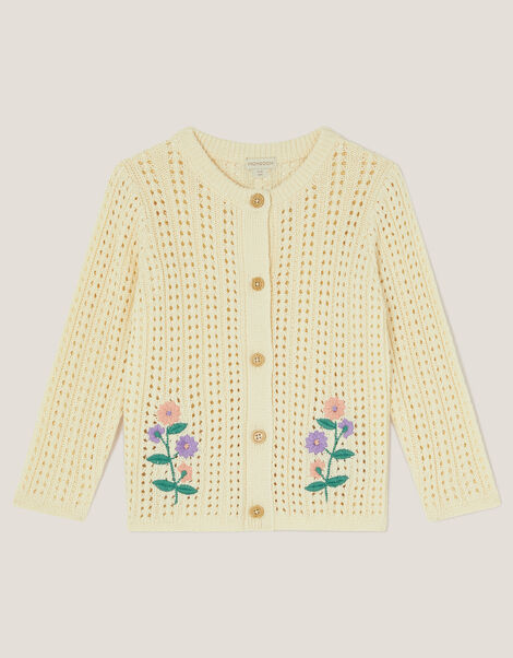 Floral Embroidered Crochet Cardigan, Ivory (IVORY), large