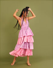 Shibori Dye Print Tiered Dress, Purple (LILAC), large