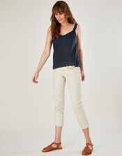 Scallop Plain Cami Top in Linen Blend, Blue (NAVY), large