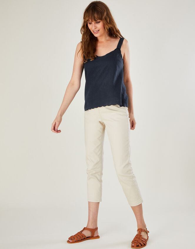 Scallop Plain Cami Top in Linen Blend Blue Vests, Camisoles And Sleeveless Tops | Monsoon Global.