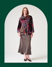 One Hundred Stars Crane Print Velvet Jacket, , large