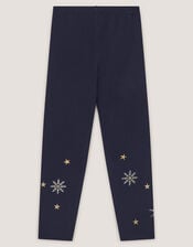 Embroidered Snowflake Leggings, Blue (NAVY), large