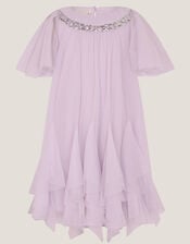 Nessa Sparkle Collar Waterfall Dress, Purple (LILAC), large