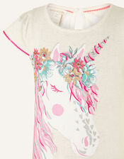 Unicorn Floral T-Shirt, Camel (OATMEAL), large