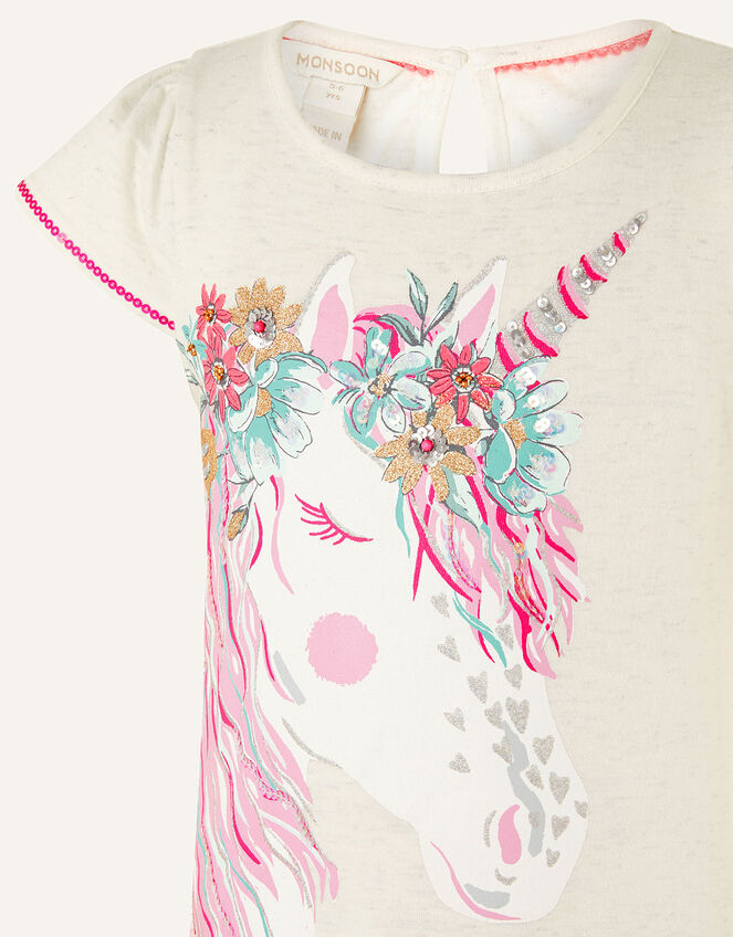 Unicorn Floral T-Shirt, Camel (OATMEAL), large