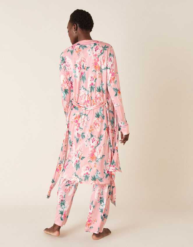 Floral Print Short Jersey Robe, Pink (PINK), large