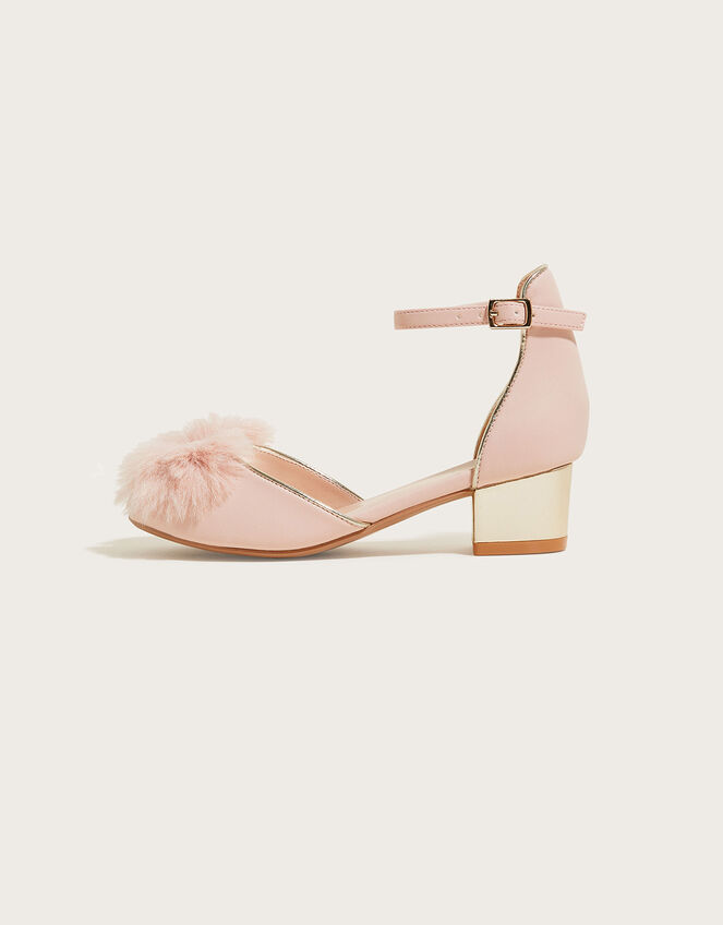 Faux Fur Bow Two-Part Heels, Pink (PINK), large