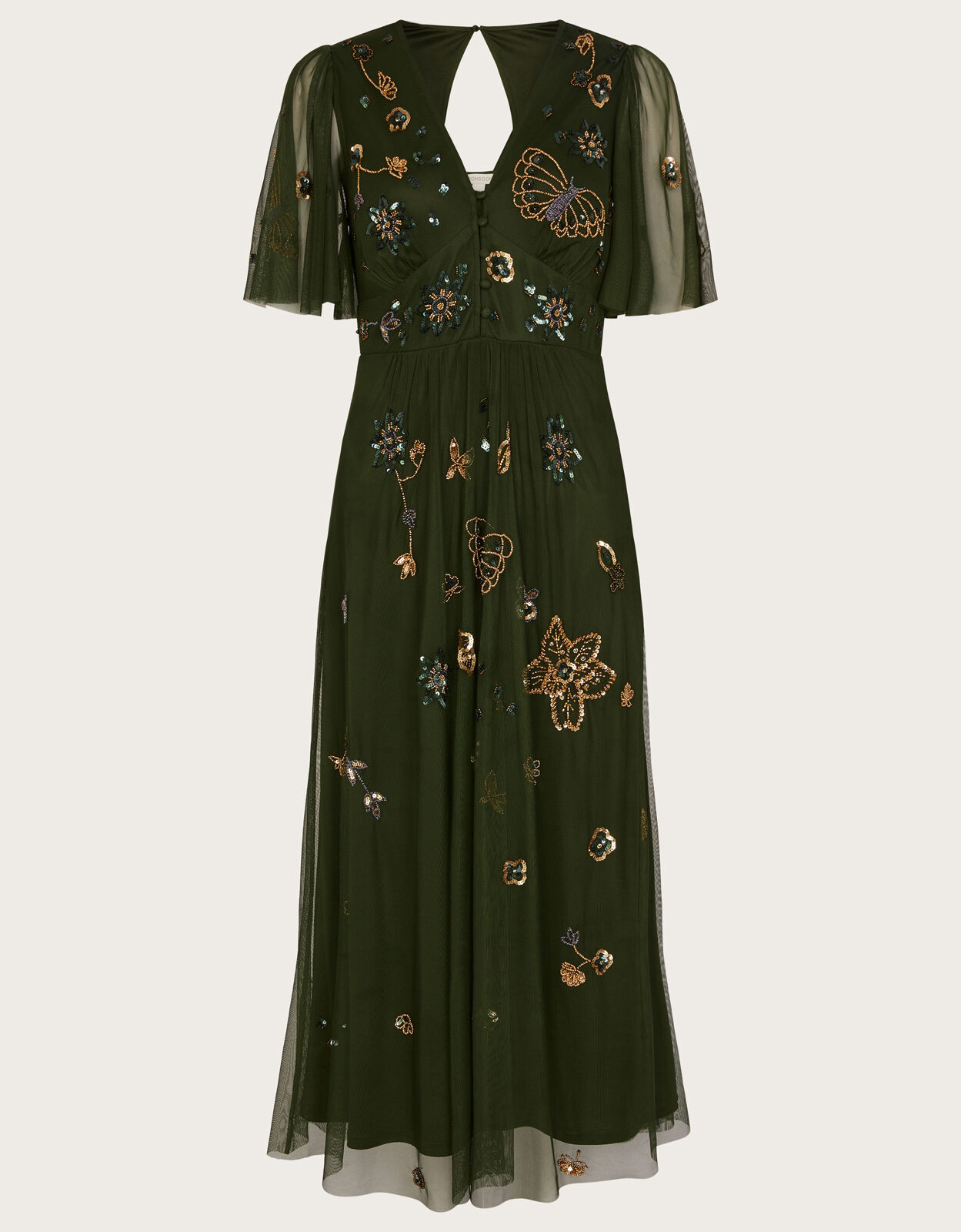 Kylie Embroidered Midi Tea Dress Green Occasion Dresses