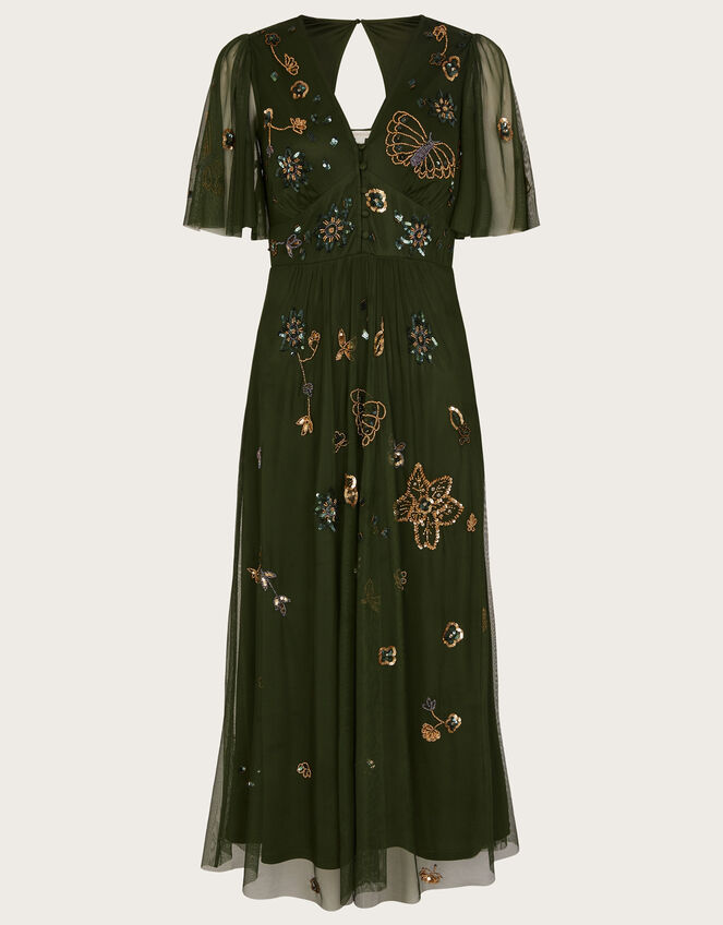 Kylie Embroidered Midi Tea Dress, Green (KHAKI), large