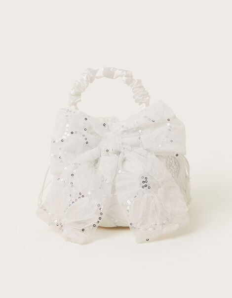 Sequin Ruffle Bow Pouch Bag, , large