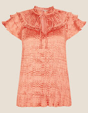 Crinkle Frill Top with Recycled Polyester, Orange (CORAL), large