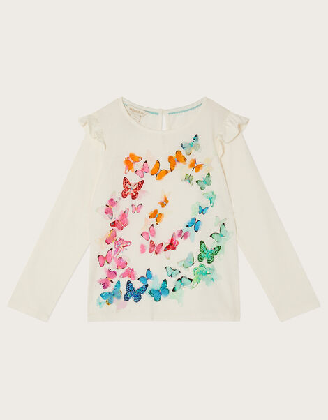 Butterfly Frill Long Sleeve T-Shirt, Ivory (IVORY), large