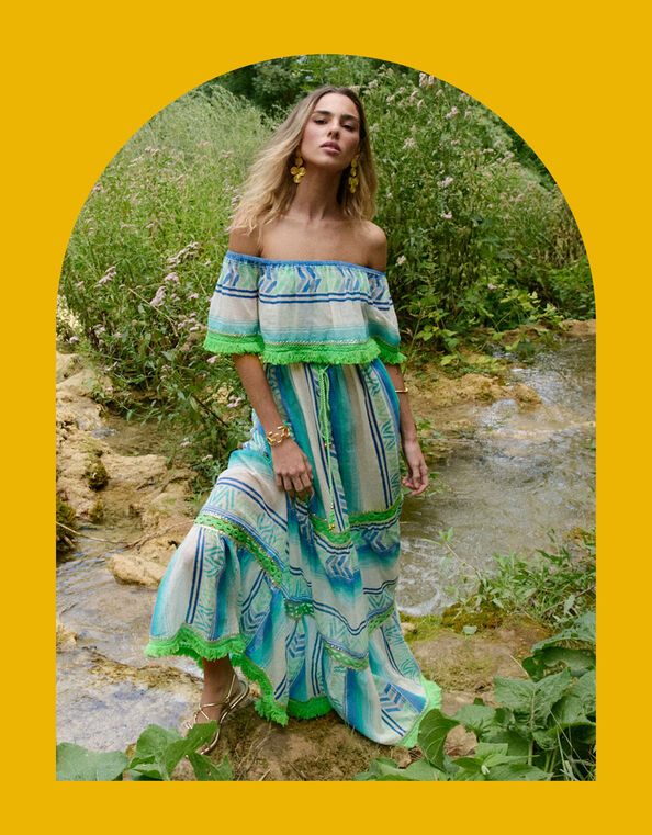 Piti Cuiti Off The Shoulder Chevron Maxi Dress, Multi (MULTI), large