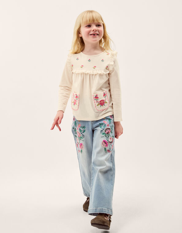 Floral Embroidered Long Sleeve Top, Ivory (IVORY), large