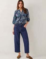 Micola Abstract Print Jersey Blouse, Blue (NAVY), large