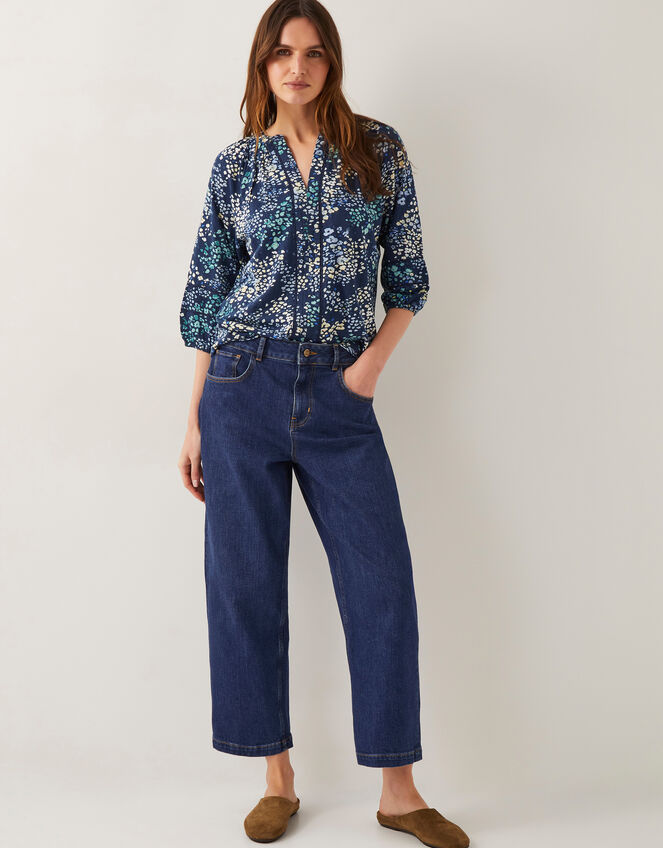 Micola Abstract Print Jersey Blouse, Blue (NAVY), large