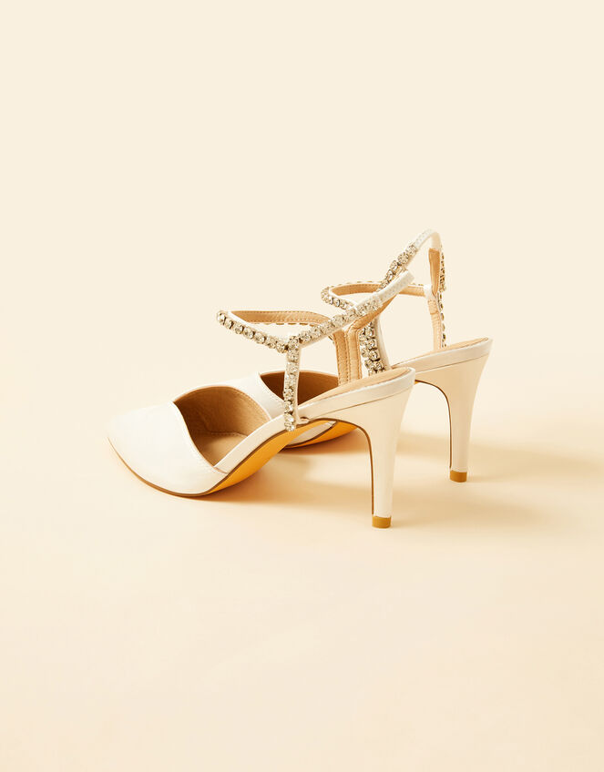 Diamante Trim Pointed Toe Bridal Heels, Ivory (IVORY), large