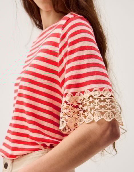 Sasha Stripe Linen Blend T-Shirt, Red (RED), large