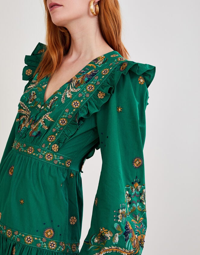Gianna Embroidered Poplin Short Dress, Green (GREEN), large