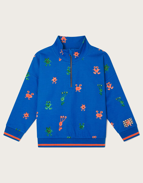 Half Zip Monster Pullover Jumper, Blue (BLUE), large