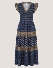 Amaya Print Jersey Midi Dress, Blue (NAVY), large