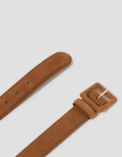 Square Buckle Suede Belt, Tan (TAN), large