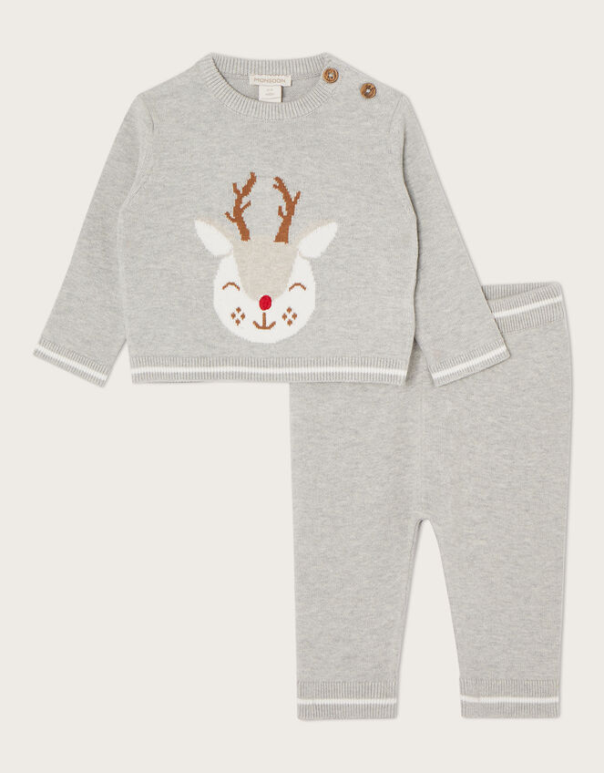Newborn Rory Reindeer Knitted Set, Grey (GREY), large