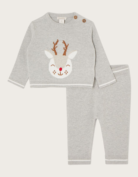 Newborn Rory Reindeer Knitted Set Grey, Grey (GREY), large