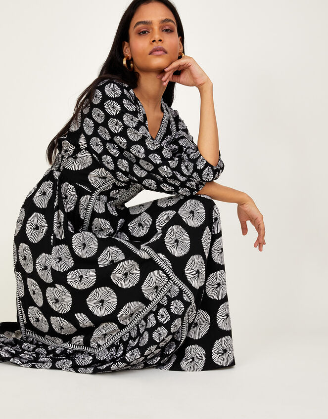 Ashoka Circle Print Midi Dress in LENZING™ ECOVERO™, Black (BLACK), large