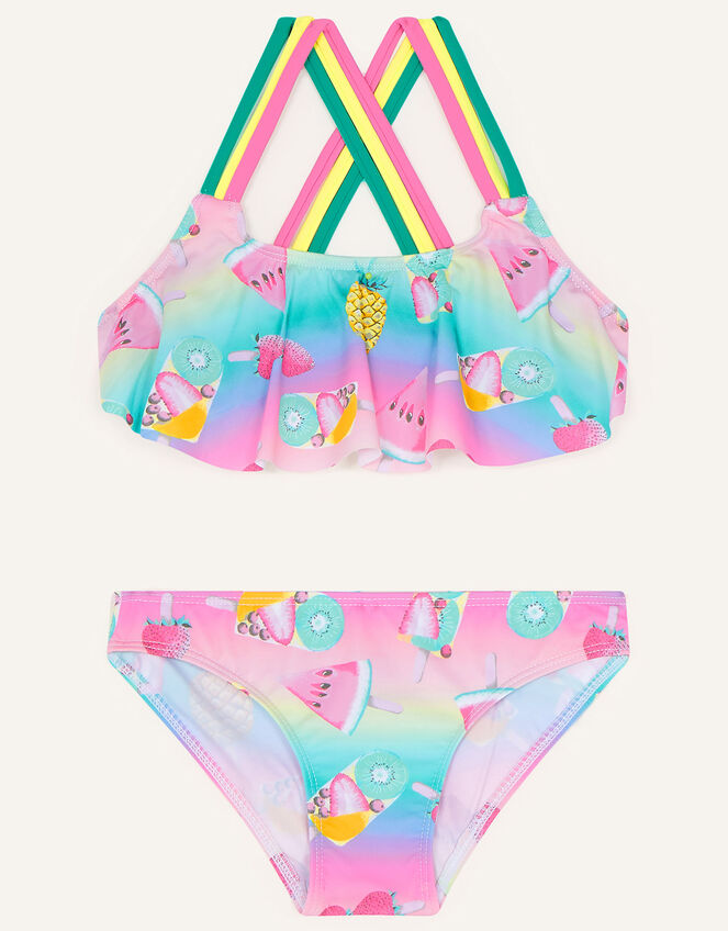 Fruit Stripe Frill Front Bikini, Pink (PINK), large