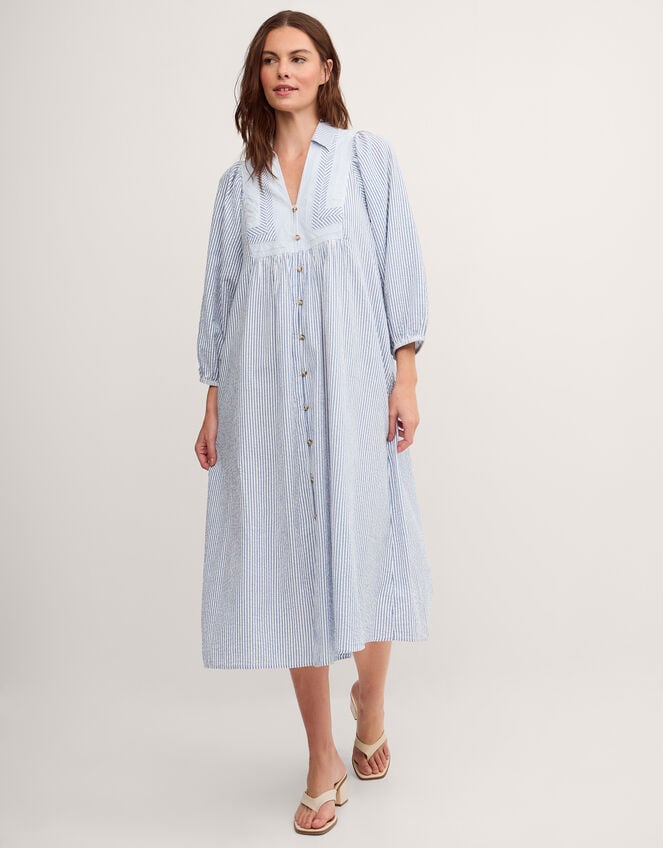 Callie Stripe Midi Shirt Dress, Blue (BLUE), large