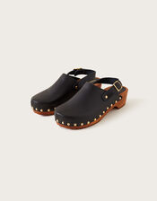 Leather Slingback Clogs, Black (BLACK), large