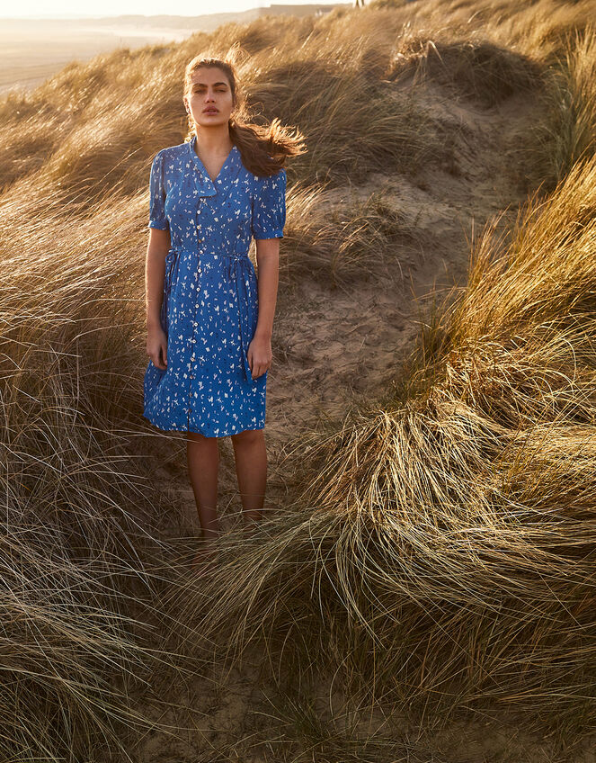 Animal Print Shirt Dress, Blue (COBALT), large