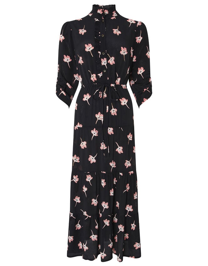 Mazi Floral Print Tiered Dress, Black (BLACK), large