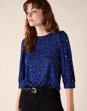 Animal Print Jersey Top, Blue (COBALT), large