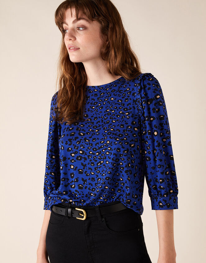 Animal Print Jersey Top, Blue (COBALT), large