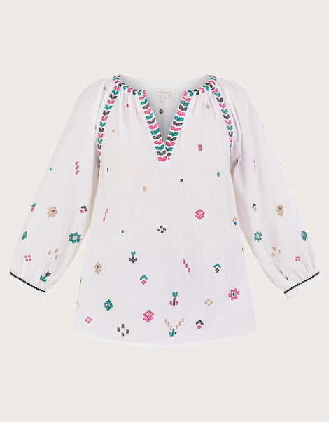 Embroidered Motif Tunic Top Ivory, Ivory (IVORY), large