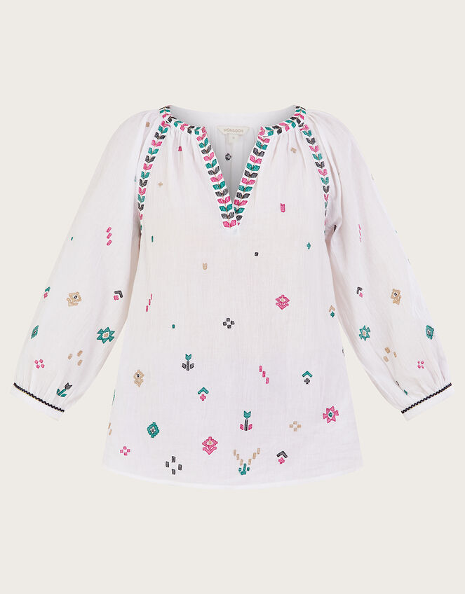 Embroidered Motif Tunic Top, Ivory (IVORY), large