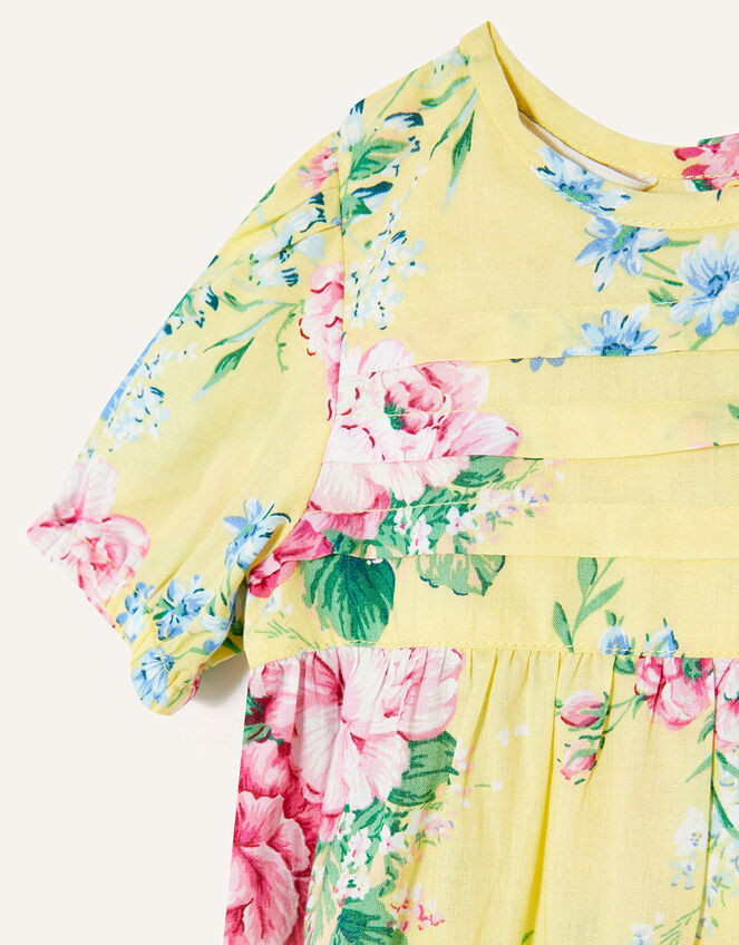 Newborn Floral Print Pintuck Romper Yellow