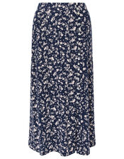 Natty Ditsy Floral Midi Skirt, Blue (NAVY), large
