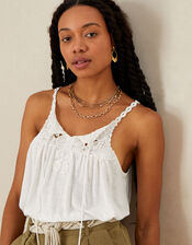 Linen Embroidered Plain Jersey Cami with LENZING™ ECOVERO™ , Ivory (IVORY), large