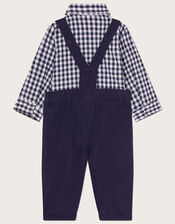Newborn David Dungaree and Gingham Shirt Set, Blue (NAVY), large